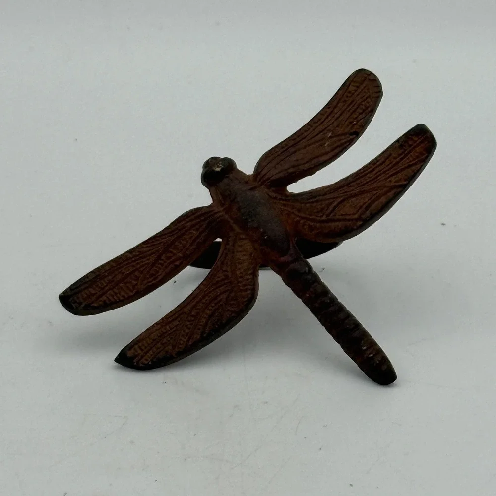 Vtg Cast Iron Dragonfly Napkin Rings Set of 5 Rustic Brown Garden Table Decor